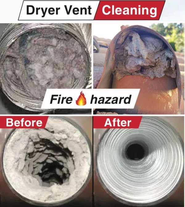 Clogged vs. cleaned dryer vent after professional service from Supreme Air Care