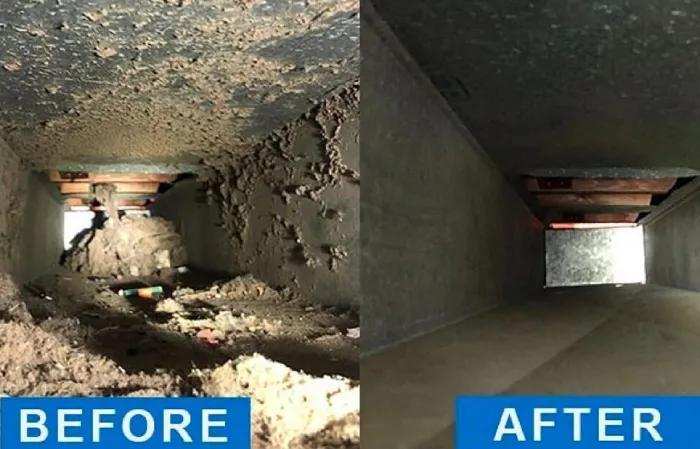 Before and after image of air duct cleaning